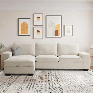 99“ Convertible Sectional Sofa,L Shaped Couch(Beige)
