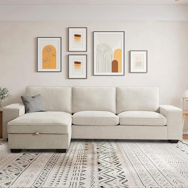 99“ Convertible Sectional Sofa,L Shaped Couch(Beige)
