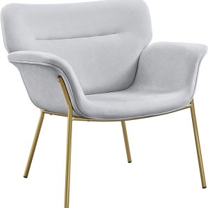 Modern Living Room Chair Velvet Fabric Vanity Chair with Golden Legs Upholstered Armchair for Gray