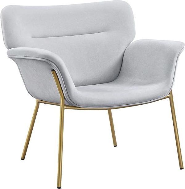 Modern Living Room Chair Velvet Fabric Vanity Chair with Golden Legs Upholstered Armchair for Gray