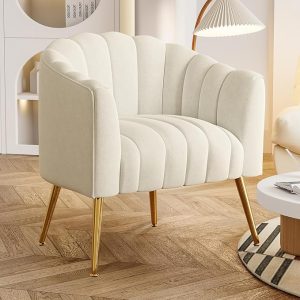 Modern Comfy Velvet Upholstered Barrel Chairs(Beige)