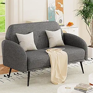 Loveseat Bench Couch, Upholstered Linen Love Seat Sofa 2-Seats Living Room Couch Settee